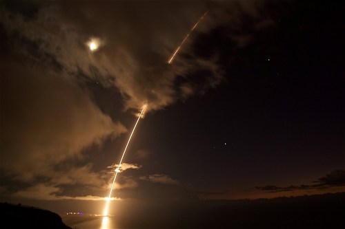 A medium-range ballistic missile target is launched from the Pacific Missile Range Facility, before being successfully intercepted by Standard Missile-6 missiles fired from the guided-missile destroyer USS John Paul Jones, in Kauai, Hawaii, U.S. August 29, 2017 in this handout image. Latonja Martin/U.S. Navy/Handout via REUTERS      ATTENTION EDITORS - THIS IMAGE WAS PROVIDED BY A THIRD PARTY.     TPX IMAGES OF THE DAY - RC1CBE3A55F0