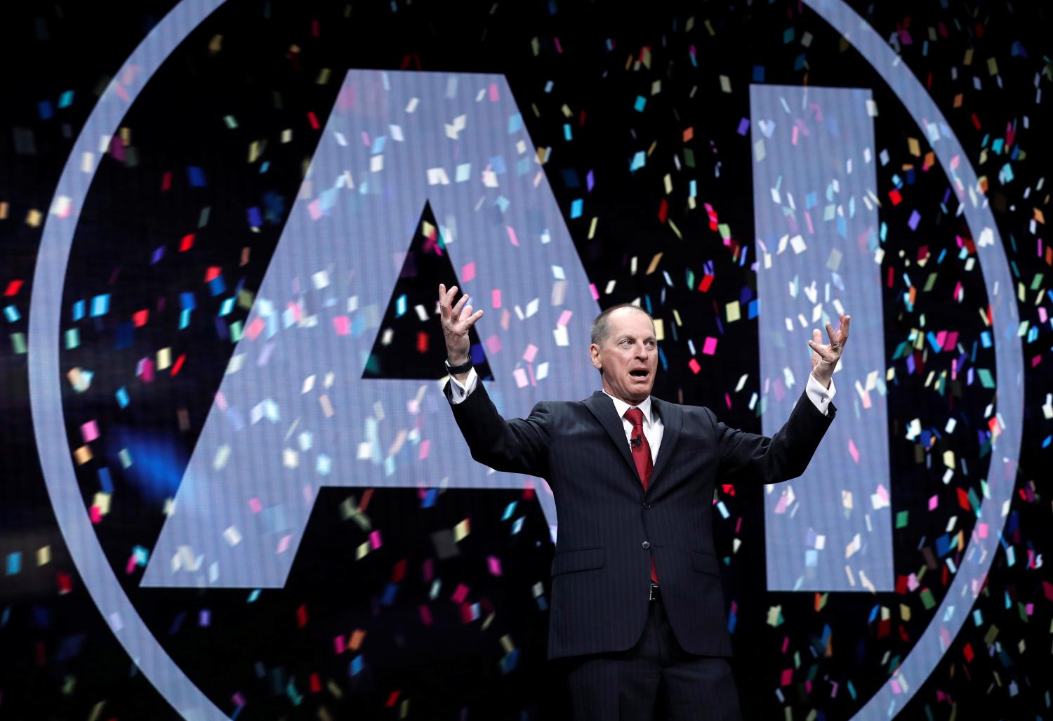 Gary Shapiro, president and CEO of the Consumer Technology Association, speaks on artificial intelligence during a keynote address at the 2019 Consumer Electronics Show (CES) in Las Vegas, Nevada, U.S. January 8, 2019. REUTERS/Steve Marcus - RC1CDD6C75F0