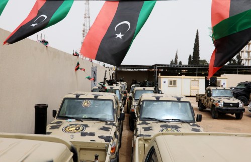 Military vehicles, which were confiscated from Libyan commander Khalifa Haftar's troops, are seen in Zawiyah, west of Tripoli, Libya April 5, 2019. REUTERS/Hani Amara - RC1AF7BBB3C0
