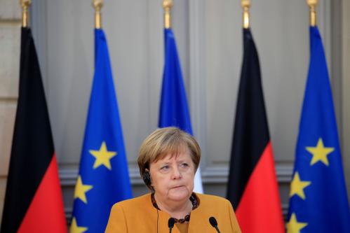 DATE IMPORTED: February 27, 2019German Chancellor Angela Merkel attends a joint news conference with French President Emmanuel Macron (not pictured) at the Elysee Palace in Paris, France, February 27, 2019. REUTERS/Gonzalo Fuentes/Pool