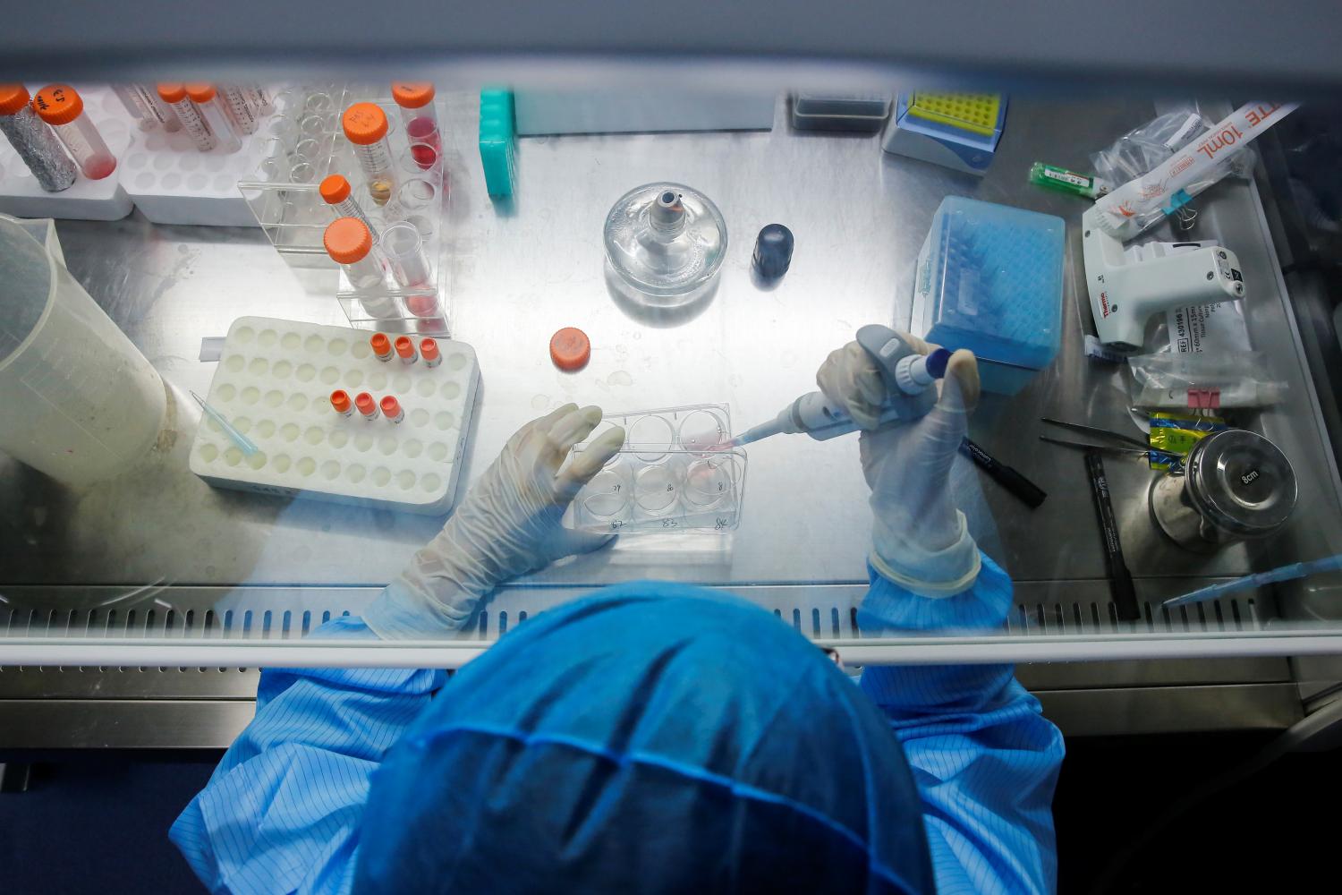 A technician works with genome samples at a lab of the biotech company Sinogene that specialises in dog cloning, in Beijing, China June 15, 2018. Picture taken June 15, 2018.  REUTERS/Thomas Peter - RC18B2C8B5C0