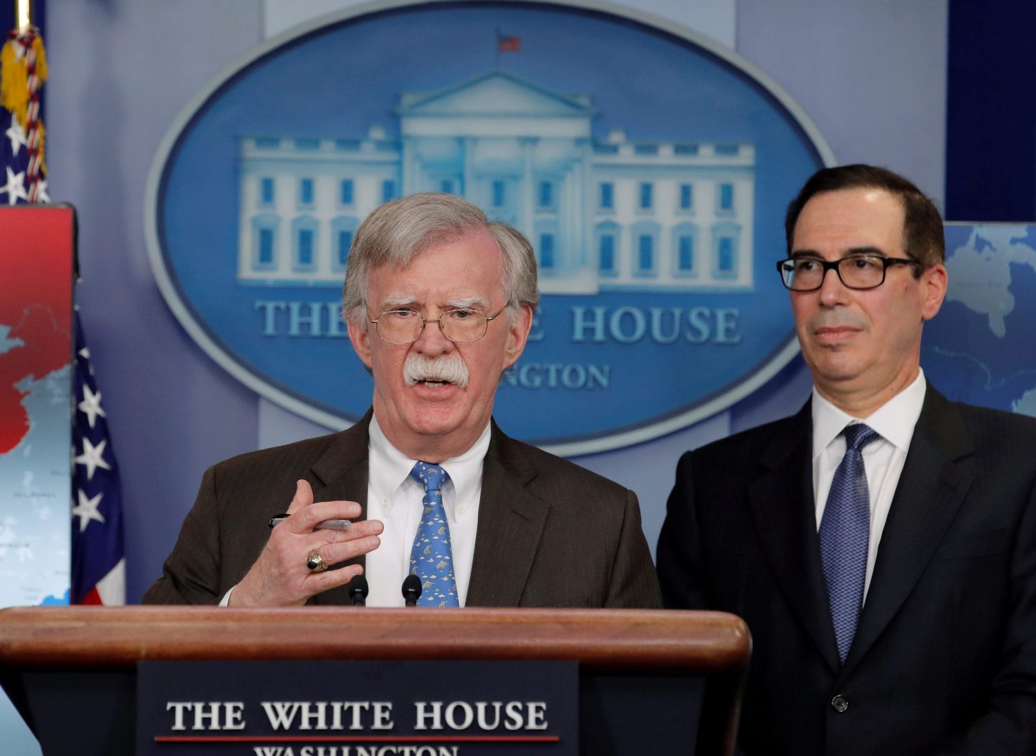 White House National Security Adviser John Bolton and Treasury Secretary Steven Mnuchin.