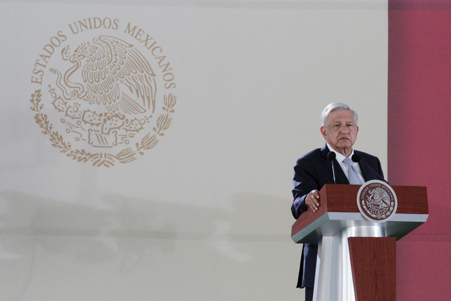 Mexico's President Andres Manuel Lopez Obrador delivers a speech during the Mexican Army Day at the 69th Infantry Battalion in Saltillo, Mexico February 19, 2019. REUTERS/Daniel Becerril - RC19DBBDBFF0