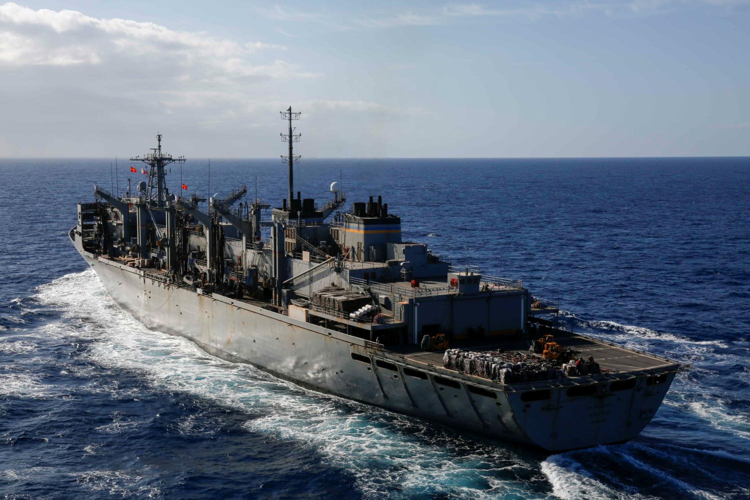 The fast combat support ship USNS Arctic pulls alongside the Nimitz-class aircraft carrier USS Abraham Lincoln to conduct a replenishment-at-sea in the Mediterranean Sea.