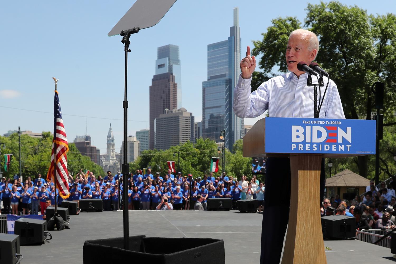 Democratic 2020 U.S. presidential candidate and former Vice President Joe Biden holds a campaign rally in Philadelphia, Pennsylvania, U.S. May 18, 2019.  REUTERS/Jonathan Ernst - RC155E77EB70