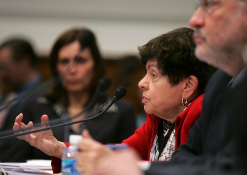 Metropolitan Policy Program senior fellow and Brookings Institution Greater Washington Research Project Director Alice Rivlin testifies before the House Financial Services hearing on "the Future of Financial Services Regulation," on Capitol Hill in Washington October 21, 2008. With markets in crisis over the worst banking turmoil in decades, the House of Representatives Financial Services Committee held a hearing where lawmakers called for more disclosure by hedge funds and private equity firms.    REUTERS/Mitch Dumke (UNITED STATES) - GM1E4AM0F2D01