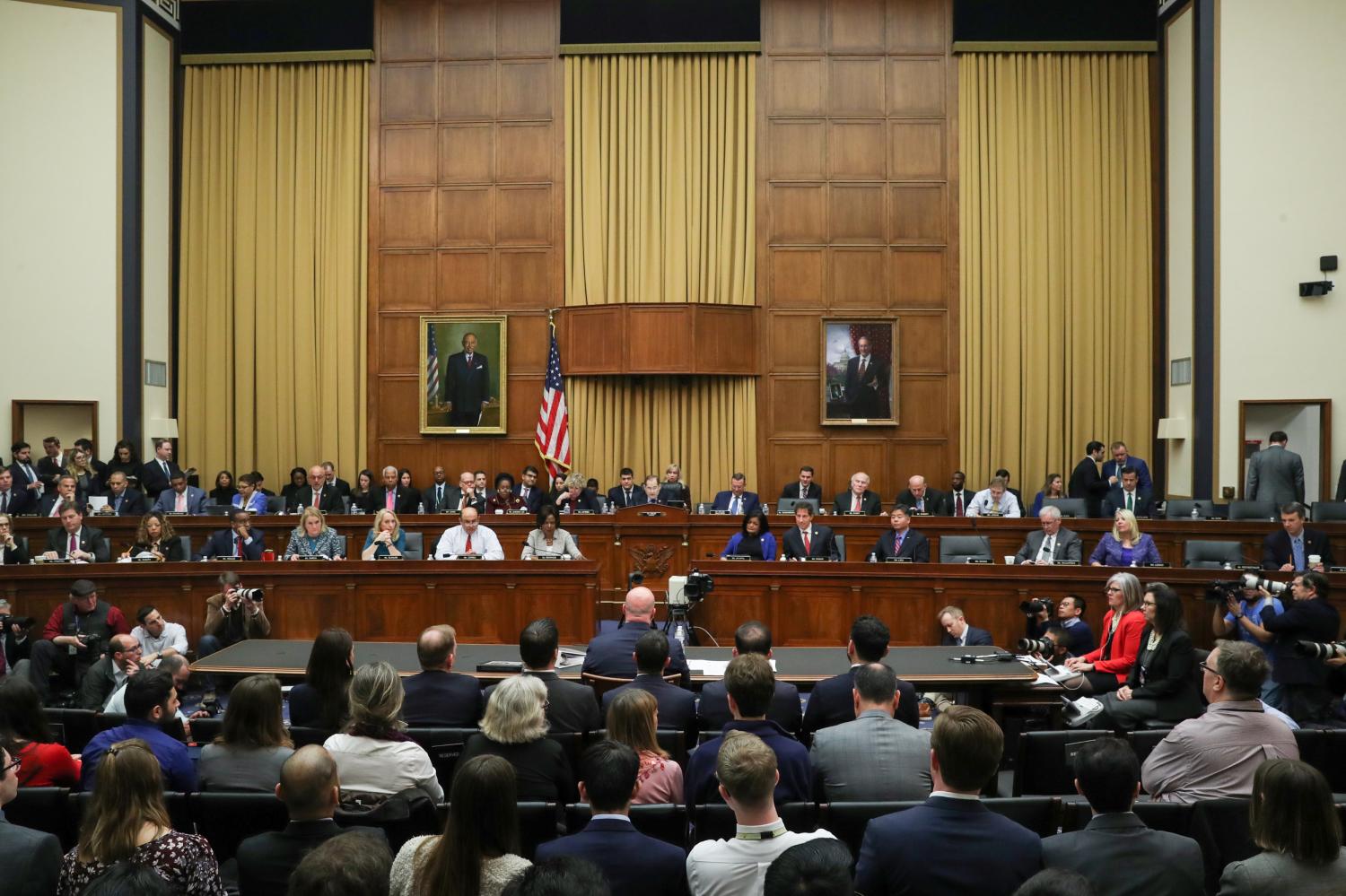 House Judiciary Committee Chairman Jerrold Nadler (D-NY) presides as Acting U.S. Attorney General Matthew Whitaker testifies before a House Judiciary Committee hearing on oversight of the Justice Department on Capitol Hill in Washington, U.S., February 8, 2019. REUTERS/Jonathan Ernst - RC196AA7E300