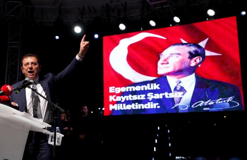 Ekrem Imamoglu of the main opposition Republican People's Party (CHP), who was elected mayor after the March 31 elections, addresses his supporters after the High Election Board (YSK) decided to re-run the mayoral election, in Istanbul, Turkey, May 6, 2019. REUTERS/Murad Sezer - RC1A237C6860