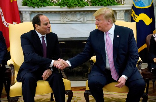 U.S. President Donald Trump meets with Egypt President Abdel Fattah al-Sisi at the White House in Washington, U.S., April 9, 2019.      REUTERS/Kevin Lamarque - RC164B05C010