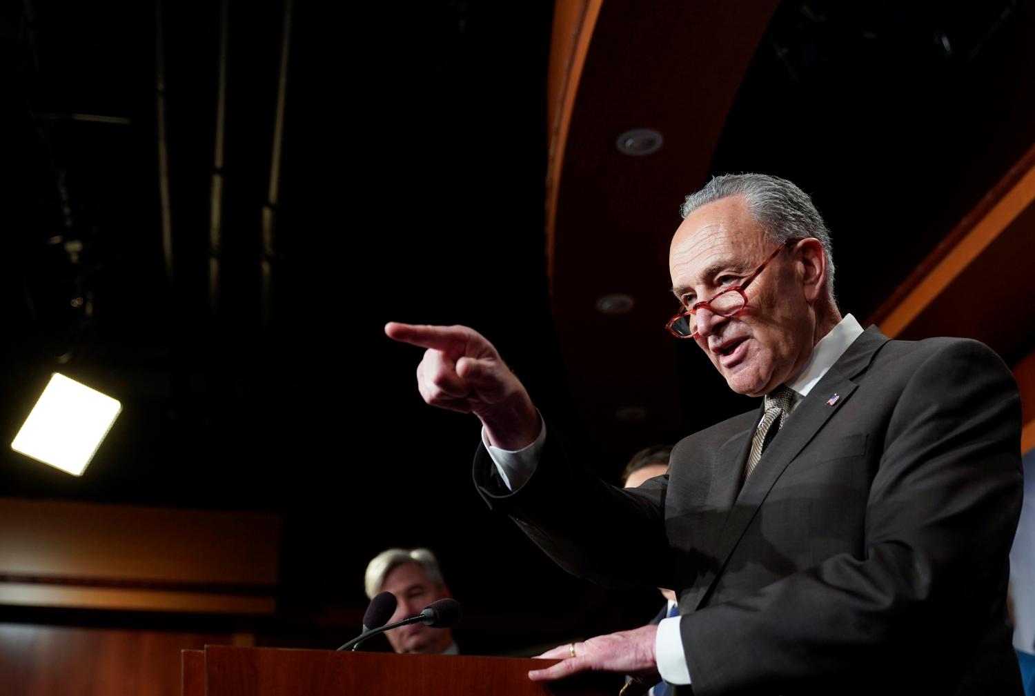 U.S. Senate Minority Leader Chuck Schumer (D-NY) speaks about the formation of the Senate Democrats' Special Committee on Climate Change on Capitol Hill in Washington, D.C., U.S., March 27, 2019. REUTERS/Joshua Roberts - RC1E7C265D50