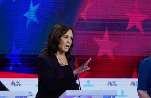 Senator Kamala Harris speaks during the second night of the first Democratic presidential candidates debate in Miami, Florida, U.S. June 27, 2019. REUTERS/Mike Segar - HP1EF6S09JQLS