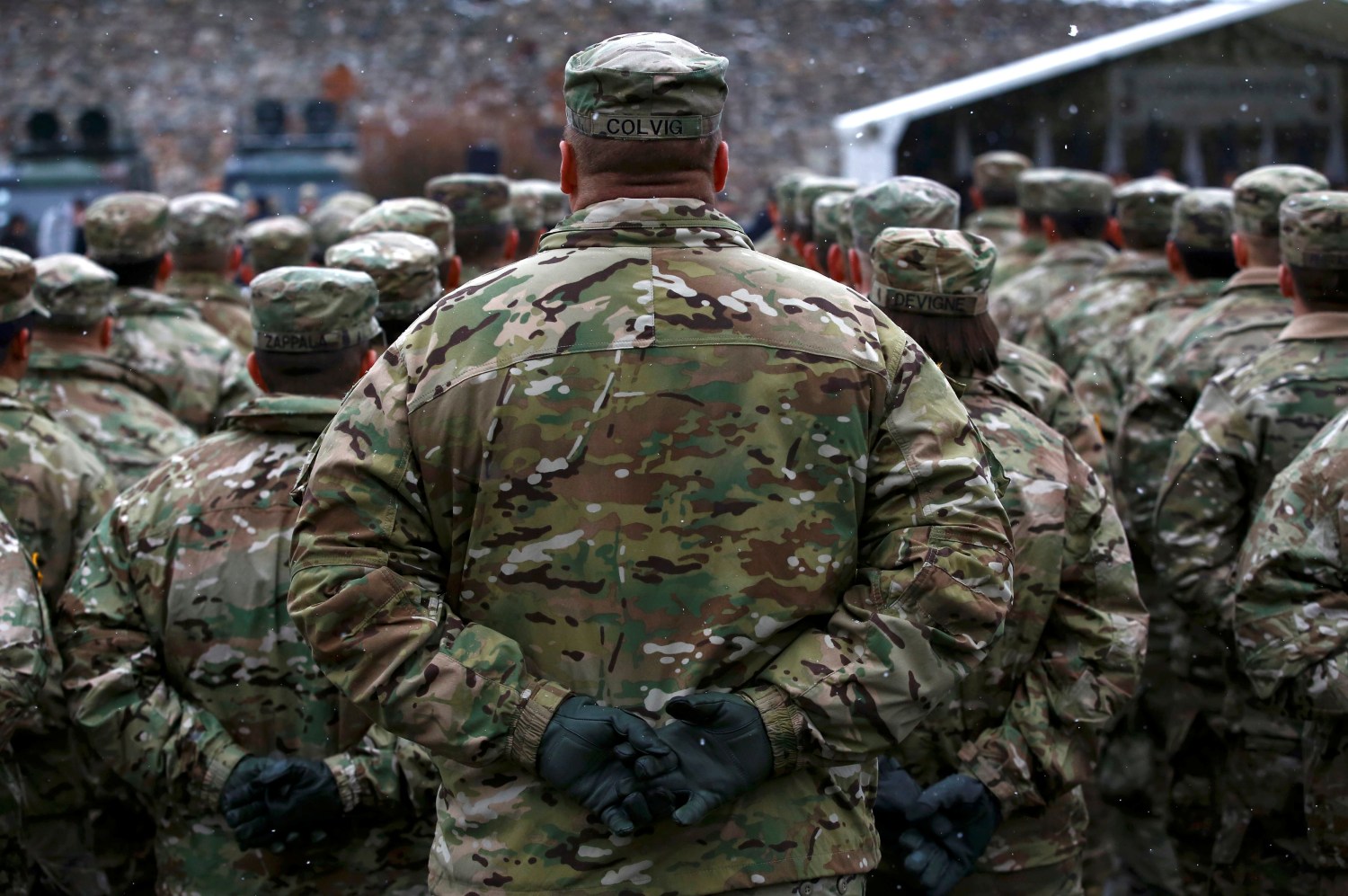 U.S. army soldiers attend an official welcoming ceremony for U.S. troops deployed to Poland as part of NATO build-up in Eastern Europe in Zagan, Poland, January 14, 2017. REUTERS/Kacper Pempel     TPX IMAGES OF THE DAY - RC182E794160