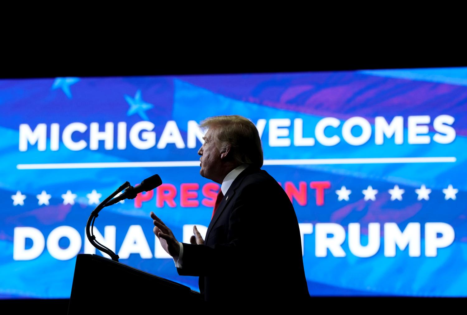U.S. President Donald Trump speaks during a Make America Great Again rally in Grand Rapids, Michigan, U.S., March 28, 2019.      REUTERS/Joshua Roberts - RC1FD3394C00