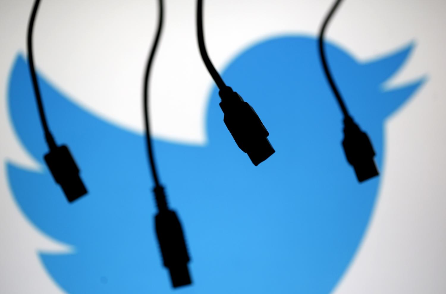 Electronic cables are silhouetted next to the logo of Twitter in this September 23, 2014 illustration photo in Sarajevo.   REUTERS/Dado Ruvic (BOSNIA AND HERZEGOVINA  - Tags: BUSINESS TELECOMS)   - LR1EA9O0V2XEA