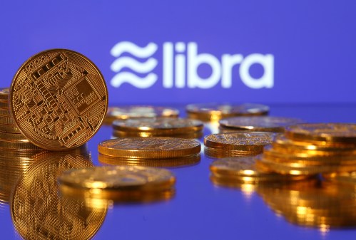 Representations of virtual currency are displayed in front of the Libra logo in this illustration picture, June 21, 2019. REUTERS/Dado Ruvic/Illustration - RC141DEAAD20