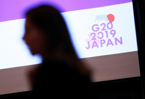 The logo of G20 Summit and Ministerial Meetings is displayed at the G20 Finance and Central Bank Deputies Meeting in Tokyo, Japan January 17, 2019.    REUTERS/Issei Kato - RC1230C545B0