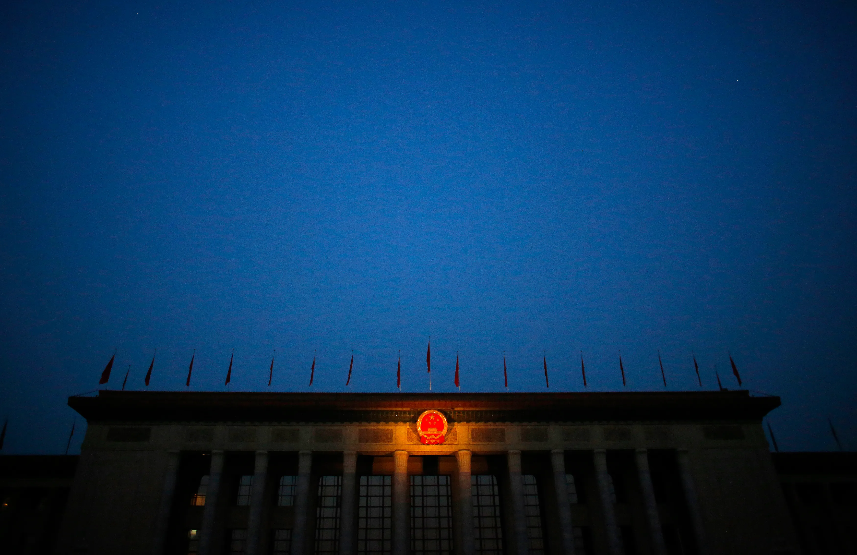The Great Hall of the People, where the National People's Congress will be held is seen in Beijing, March 5, 2015. Around 3,000 delegates to the annual meeting of China's parliament, the National People's Congress, will meet in Beijing's Great Hall of the People on March 5 for a session that normally lasts around 10 days. REUTERS/Carlos Barria (CHINA - Tags: POLITICS TPX IMAGES OF THE DAY) - GM1EB350M8U01