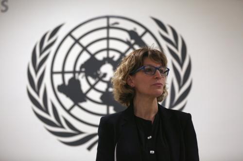 Special Rapporteur on extrajudicial, summary or arbitrary executions at the Office of the United Nations High Commissioner for Human Rights, Agnes Callamard waits for a news conference to start in San Salvador, El Salvador, February 5, 2018. REUTERS/Jose Cabezas - RC18B7C8DB30