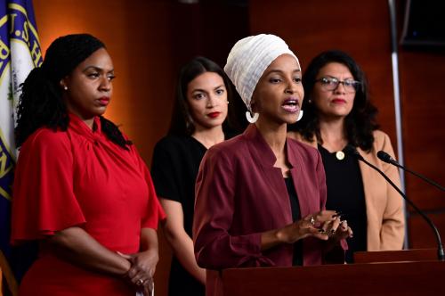 U.S. Reps Ayanna Pressley (D-MA), Ilhan Omar (D-MN), Alexandria Ocasio-Cortez (D-NY) and Rashida Tlaib (D-MI) hold a news conference after Democrats in the U.S. Congress moved to formally condemn President Donald Trump's attacks on the four minority congresswomen on Capitol Hill in Washington, U.S., July 15, 2019. REUTERS/Erin Scott - RC11EF17C500