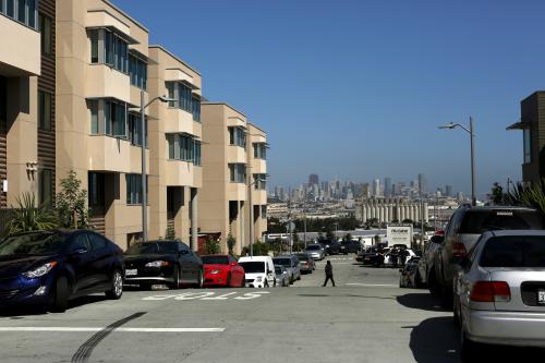 Hunters View, a multi-phase redevelopment project that includes the replacement of all existing public housing units into mixed-income residences, is shown in the Hunters Point neighborhood of San Francisco, California April 17, 2014. The development includes new rental units, and below-market and market-rate for sale units. REUTERS/Robert Galbraith  (UNITED STATES - Tags: SOCIETY REAL ESTATE BUSINESS) - GM1EA4I0AER01