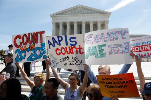 Demonstrators gather outside the U.S. Supreme Courthouse in Washington, U.S., April 23, 2019. REUTERS/Shannon Stapleton - RC198137D7A0