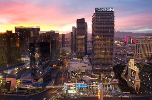 The Cosmopolitan of Las Vegas (R) is shown at sunset in Las Vegas, Nevada December 14, 2010.