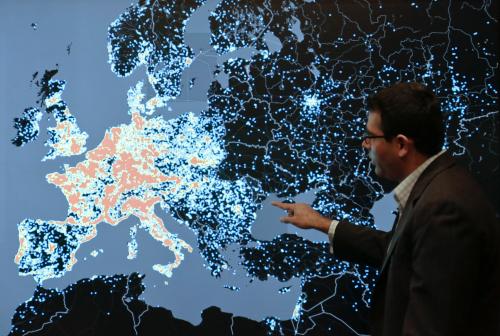 Vishant Patel, senior manager of investigations at the Microsoft Digital Crimes Unit, shows a heat map and talks about how malicious computer networks known as the Citadel Botnets attack computers in Western Europe at the Microsoft Cybercrime Center in Redmond, Washington November 11, 2013. Microsoft, the maker of the most popular computer operating system in the world is launching a new strategy against criminal hackers by bringing together security engineers, digital forensics experts and lawyers trained in fighting software pirates under one roof at its new Cybercrime Center.   Picture taken November 11, 2013. To match Feature MICROSOFT-CYBERCRIME/    REUTERS/Jason Redmond (UNITED STATES - Tags: BUSINESS SCIENCE TECHNOLOGY CRIME LAW) - GM1E9BE1NSH01