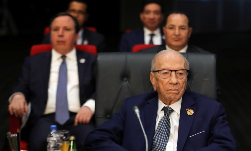 Tunisian President Beji Caid Essebsi attends a summit between Arab league and European Union member states, in the Red Sea resort of Sharm el-Sheikh, Egypt, February 24, 2019. REUTERS/Mohamed Abd El Ghany - RC1131697370