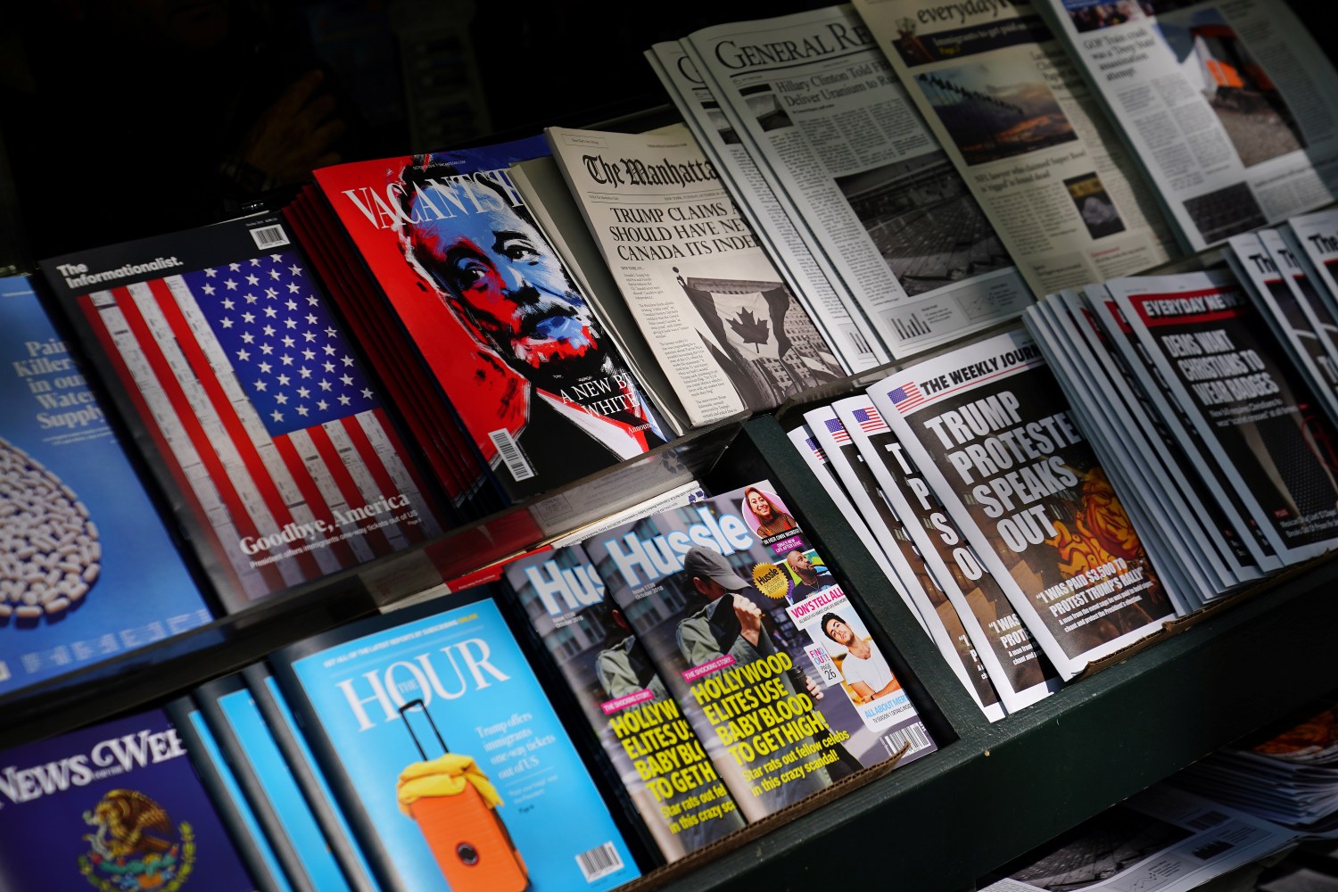 A news stand outfitted with "Fake News" headlines as a stunt pulled off by the Columbia Journalism Review is pictured in the Manhattan borough of New York, New York, U.S., October 30, 2018. REUTERS/Carlo Allegri - RC1A03704C60