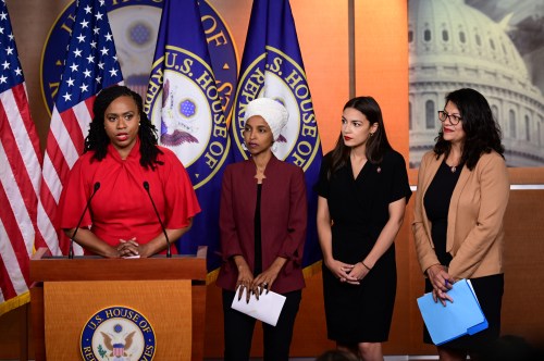 U.S. Reps Ayanna Pressley (D-MA), Ilhan Omar (D-MN), Alexandria Ocasio-Cortez (D-NY) and Rashida Tlaib (D-MI) hold a news conference after Democrats in the U.S. Congress moved to formally condemn President Donald Trump's attacks on the four minority congresswomen on Capitol Hill in Washington, U.S., July 15, 2019. REUTERS/Erin Scott - RC1EC5321920