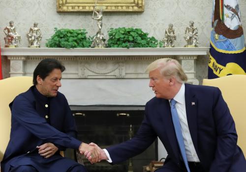 U.S. President Donald Trump greets Pakistans Prime Minister Imran Khan in the Oval Office at the White House in Washington, U.S., July 22, 2019. REUTERS/Jonathan Ernst - RC1BBD405CD0