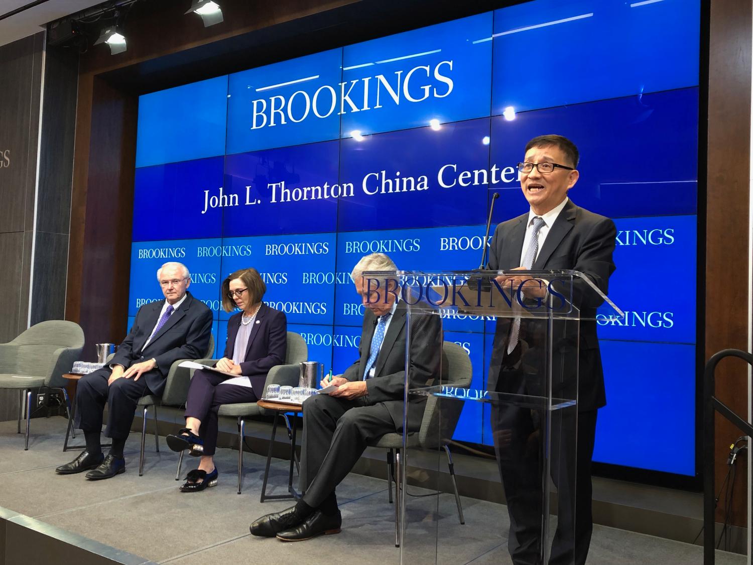 Cheng Li provides welcome remarks for a public event titled "U.S.-China relations: The view from cities and states" at the Brookings Institution in Washington, DC, on July 29, 2019.