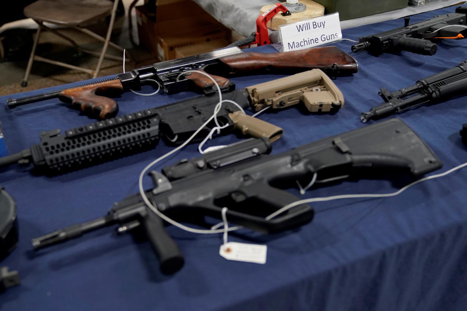 Fully automatic machine guns are displayed for sale at the Guntoberfest gun show in Oaks, Pennsylvania, U.S., October 6, 2017.   REUTERS/Joshua Roberts - RC17126603C0