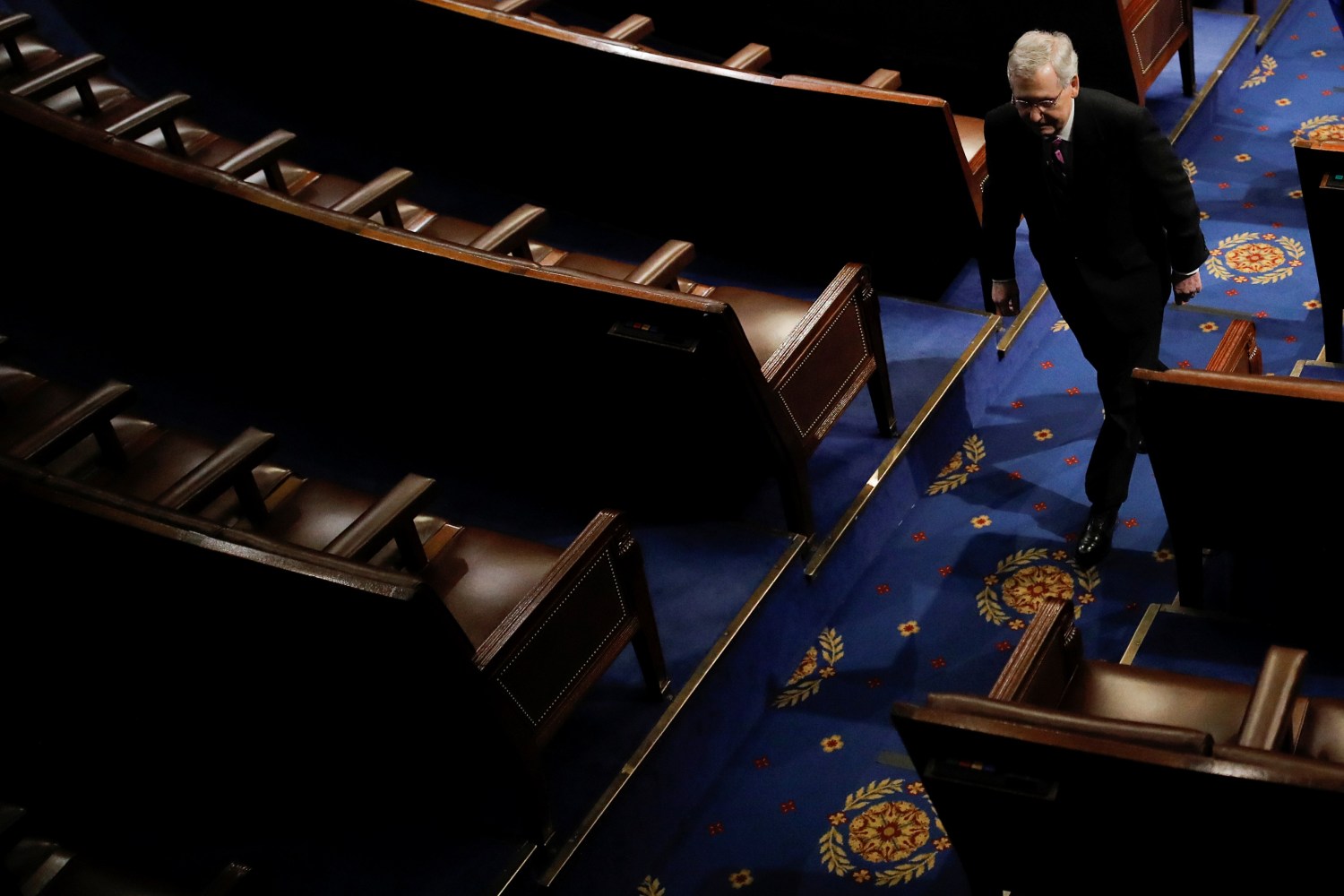 U.S. Senate Majority Leader Mitch McConnell (R-KY) departs the House Chamber after NATO Secretary General Jens Stoltenberg addressed a joint meeting of Congress on Capitol Hill in Washington, U.S., April 3, 2019. REUTERS/Carlos Barria - RC14E4CFDDD0