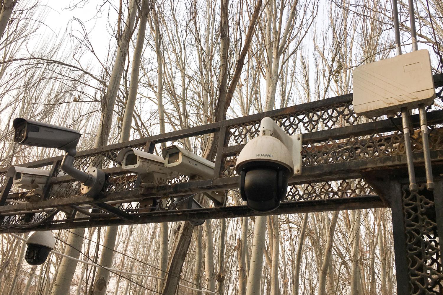 Security cameras are installed at the entrance to the Id Kah Mosque during a government organised trip in Kashgar, Xinjiang Uighur Autonomous Region, China, January 4, 2019. Picture taken January 4, 2019.  TO MATCH INSIGHT CHINA-XINJIANG/  REUTERS/Ben Blanchard - RC1B96A66D80