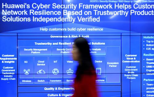 A woman visits the Huawei Cyber Security Transparency Centre in Brussels, Belgium March 5, 2019.  REUTERS/Yves Herman - RC16860A0720