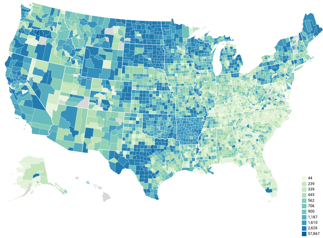 Average KBPS per student by county