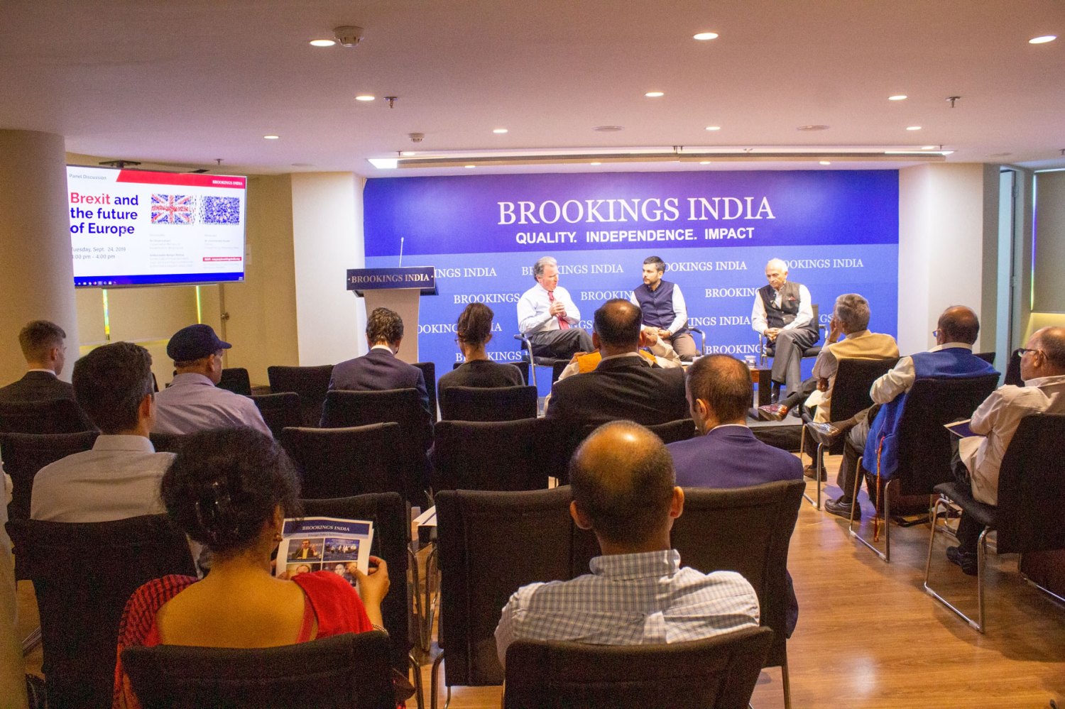 Sir Oliver Letwin, Conservative Member of Parliament for West Dorset, Dr. Constantino Xavier, Fellow, Foreign Policy, Brookings India and   Ambassador Ranjan Mathai, former Indian Foreign Secretary (2011–2013) and High Commissioner to the United Kingdom (2013–2015) at an event on Brexit