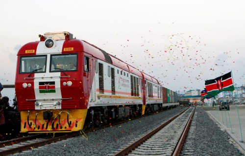 A cargo train is launched to operate on the Standard Gauge Railway (SGR) line constructed by the China Road and Bridge Corporation (CRBC) and financed by Chinese government in Kenya's coastal city of Mombasa, May 30, 2017. REUTERS/Stringer TPX IMAGES OF THE DAY - RC18EA14A4B0