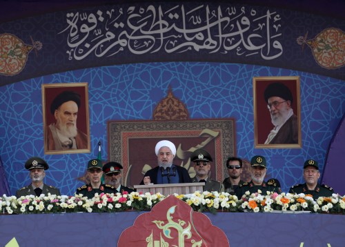 Iranian President Hassan Rouhani delivers a speech during the ceremony of the National Army Day parade in Tehran, Iran September 22, 2019. WANA (West Asia News Agency) via REUTERS   ATTENTION EDITORS - THIS IMAGE HAS BEEN SUPPLIED BY A THIRD PARTY - RC185F5A57C0