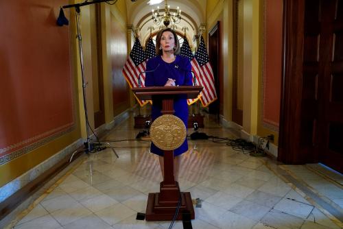 House Speaker Nancy Pelosi (D-CA) announces the House of Representatives will launch a formal inquiry to investigate whether to impeach U.S. President Donald Trump following a closed House Democratic caucus meeting at the U.S. Capitol in Washington, U.S., September 24, 2019. REUTERS/Kevin Lamarque - RC1D4A2491E0