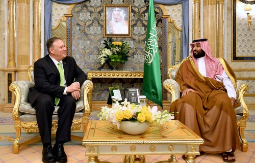 U.S. Secretary of State Mike Pompeo takes part in a meeting with Saudi Arabia's Crown Prince Mohammed bin Salman in Jeddah, Saudi Arabia, September 18, 2019. Mandel Ngan/Pool via REUTERS - RC19B9A95FE0
