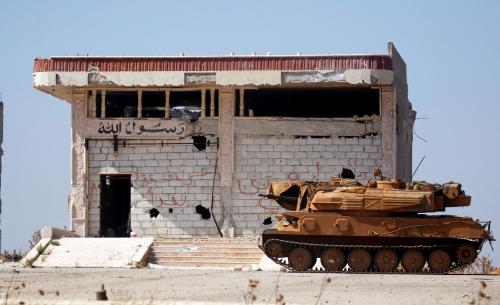 A Syrian army military tank is seen in the town of Morek, Hama district, Syria August 24, 2019. REUTERS/Omar Sanadiki - RC15491ED960