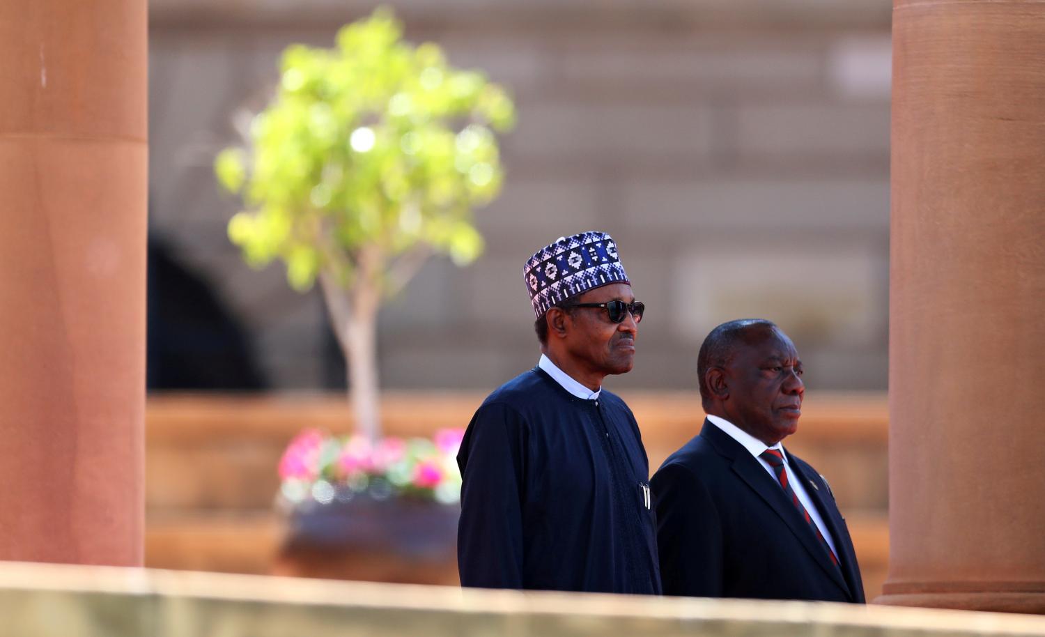 Nigeria's President Muhammadu Buhari meets with his South African counterpart Cyril Ramaphosa in Pretoria, South Africa, October 3, 2019. REUTERS/Siphiwe Sibeko - RC1F3B4D3E60