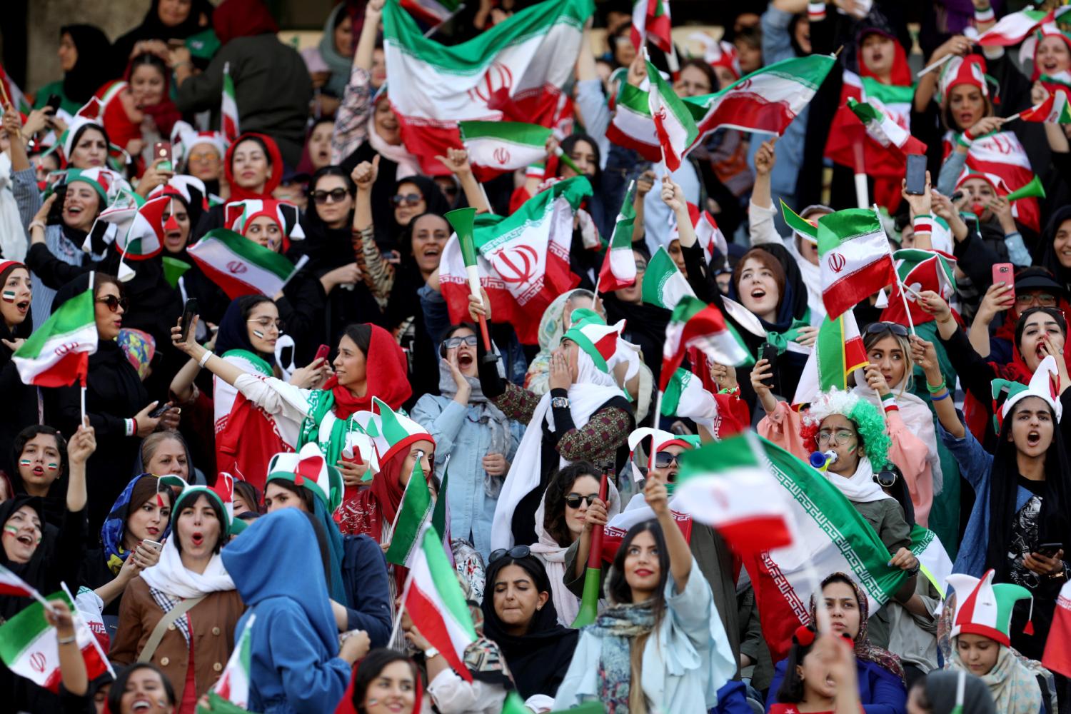 Iranian women fans arrive to attend Irans FIFA World Cup Asian qualifier match against Cambodia, as for the first time women are allowed to watch the national soccer team play in over 40 years, at the Azadi stadium in Tehran, Iran October 10, 2019. Nazanin Tabatabaee/WANA (West Asia News Agency) via REUTERS ATTENTION EDITORS - THIS IMAGE HAS BEEN SUPPLIED BY A THIRD PARTY - RC115E470720