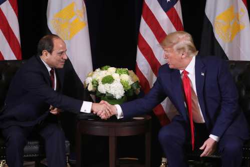 U.S. President Donald Trump greets Egypt's President Abdel Fattah el-Sisi during a bilateral meeting on the sidelines of the annual United Nations General Assembly meeting in New York City, New York, U.S., September 23, 2019. REUTERS/Jonathan Ernst - RC192B2DCC00