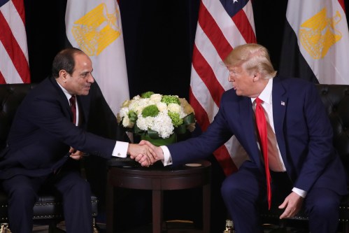 U.S. President Donald Trump greets Egypt's President Abdel Fattah el-Sisi during a bilateral meeting on the sidelines of the annual United Nations General Assembly meeting in New York City, New York, U.S., September 23, 2019. REUTERS/Jonathan Ernst - RC192B2DCC00