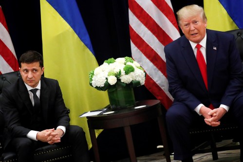 Ukraine's President Volodymyr Zelenskiy listens during a bilateral meeting with U.S. President Donald Trump on the sidelines of the 74th session of the United Nations General Assembly (UNGA) in New York City, New York, U.S., September 25, 2019. REUTERS/Jonathan Ernst - RC1BBB443CF0