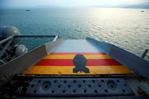 A detail onboard of the U.S. Navy aircraft carrier, USS Carl Vinson, is seen after it docked at a port in Danang, Vietnam March 5, 2018. REUTERS/Kham - RC1351904F80