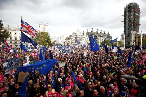 EU supporters attend a rally as parliament sits on a Saturday for the first time since the 1982 Falklands War, to discuss Brexit in London, Britain, October 19, 2019. REUTERS/Henry Nicholls - RC1B7035DDC0
